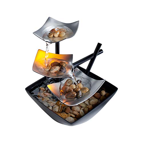 Tabletop Water Fountain, Home Décor Soothing Sound Machine with Automatic Pump, Deep Basin and Natural River Rocks. Indoor Zen Relaxation for Office, Living Room, or Bedroom Décor. 8.25” Tall
