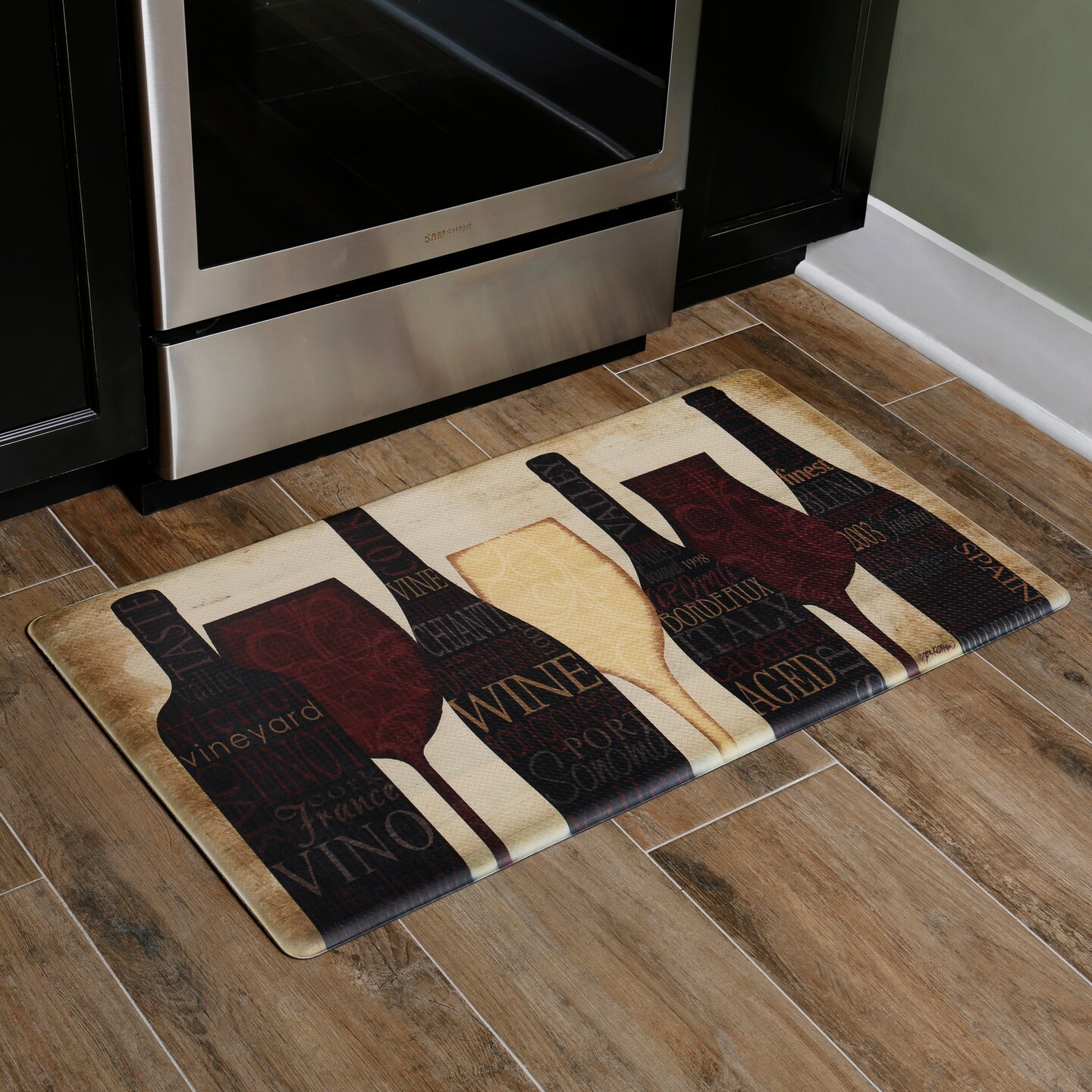 Oversized 20&#x22;x36&#x22; Feel at Ease Anti-Fatigue Kitchen Mat (Wine Silhouette)