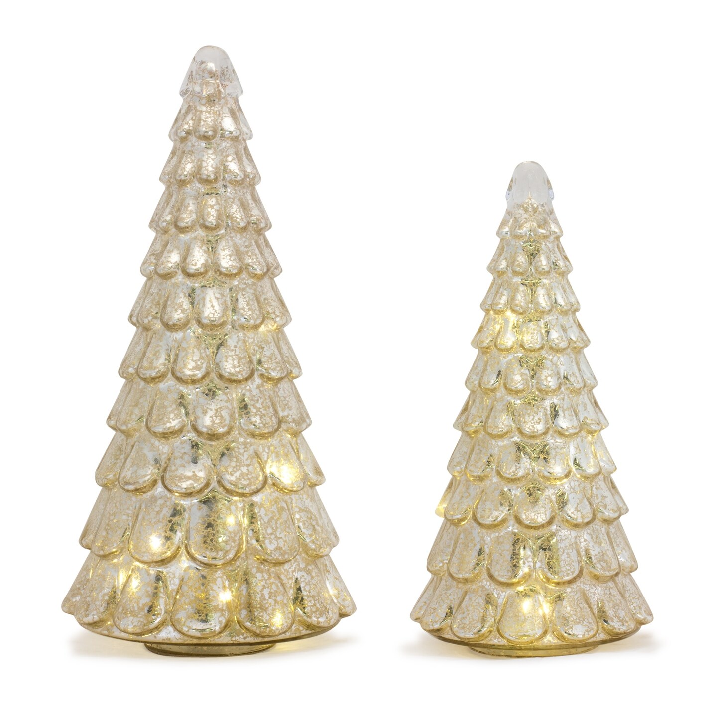 Melrose Set of 2 Gold LED Lighted Christmas Tree Tabletop Decor 15.75"