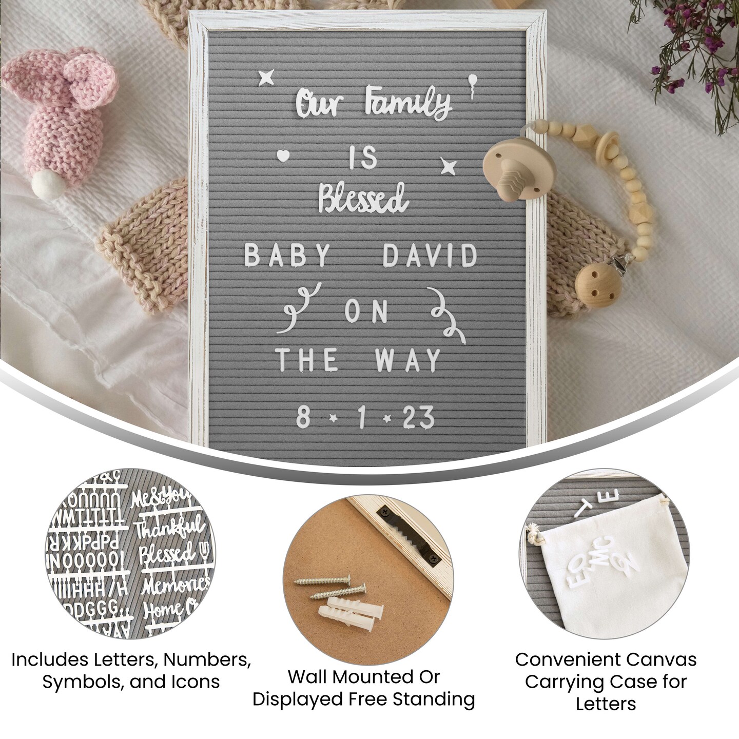 Emma and Oliver Bette Felt Letter Board Set with 389 Letters Including Numbers, Symbols, Icons and a Canvas Carrying Case