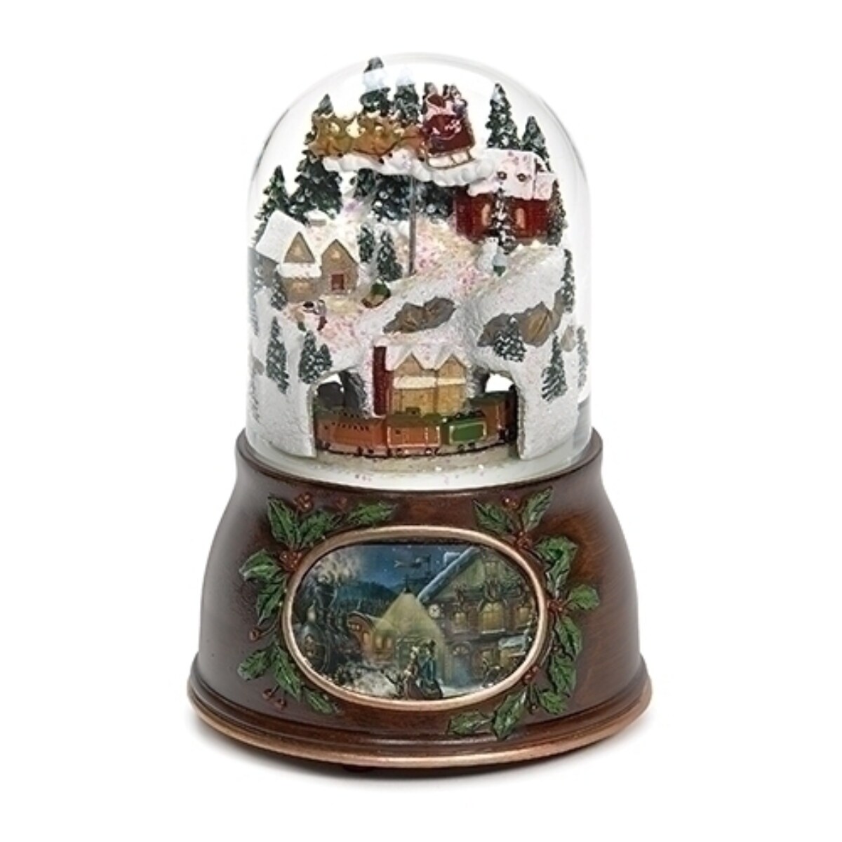 Roman 6.25&#x22; Village with Train Christmas Musical Snow Globe