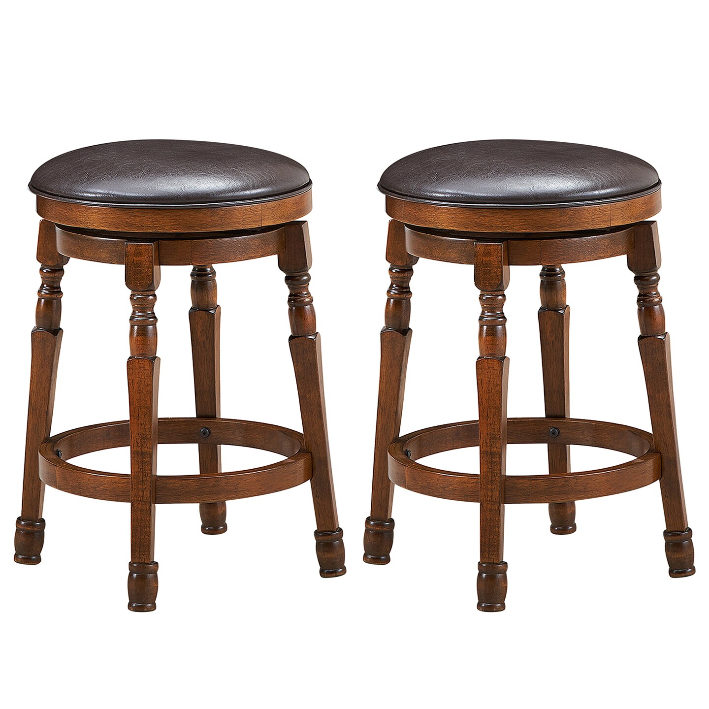 Set of 2 Swivel Leather Padded Bar Dining Stool with Footrest