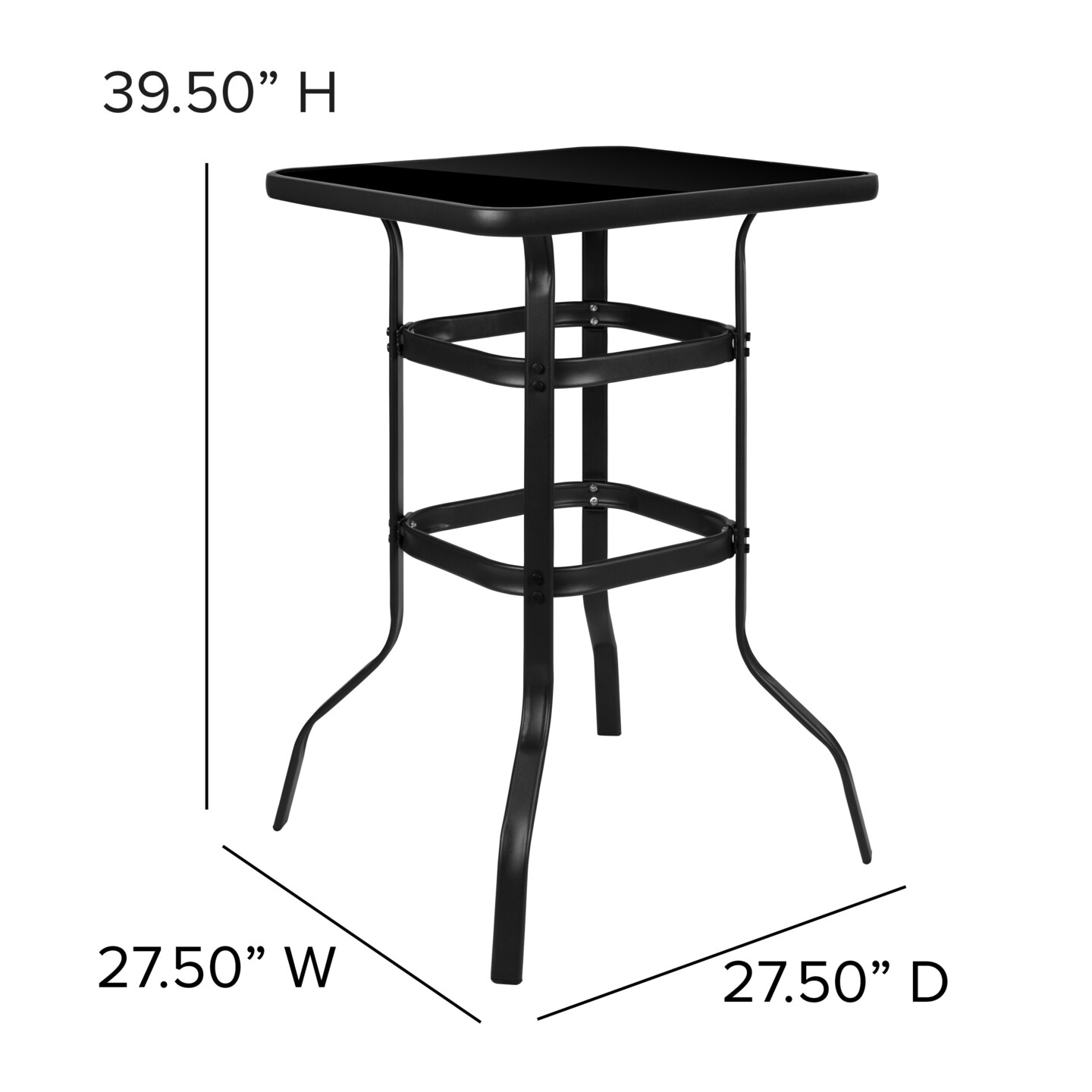 Emma and Oliver 27.5&#x22; Square Tempered Glass Bar Height Metal Patio Bar Table
