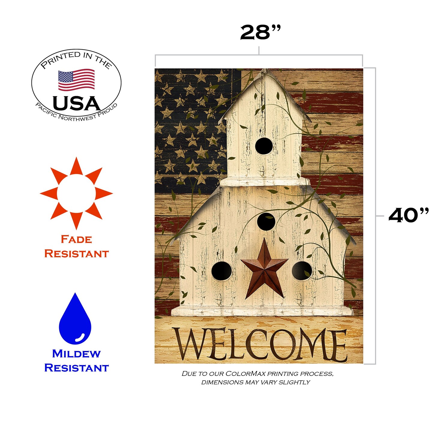 Americana Birdhouse Welcome Decorative Patriotic Flag