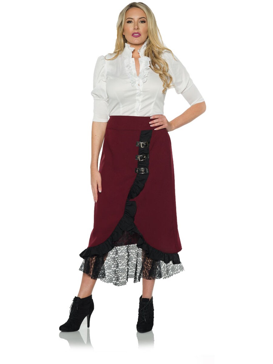Women&#x27;s Steampunk Maiden Burgundy Lace Skirt Costume