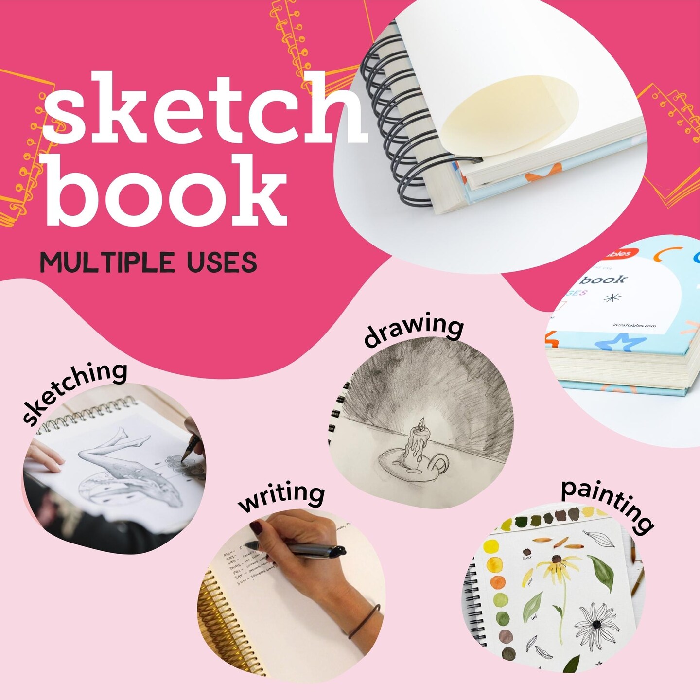 Sketch Book For Markers Christmas Gift : Sketch Book Spiral Bound Artist  Sketch Pads Pages Art Book Acid Free Drawing Paper - Over - Fun # Sketching  Size 8.5 X 11 Inches