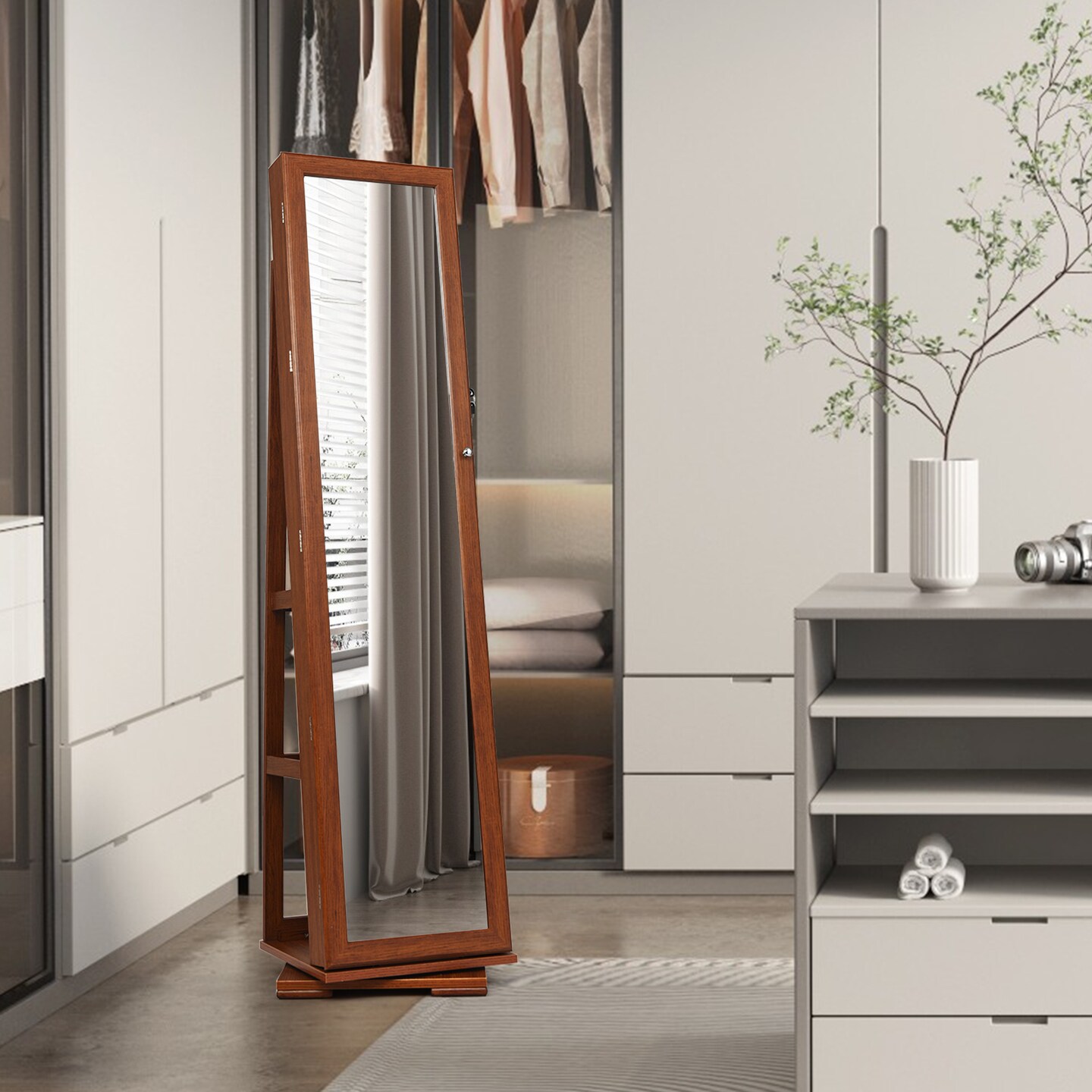 360° Rotatable Armoire 2-in-1 Lockable Mirrored Jewelry Cabinet