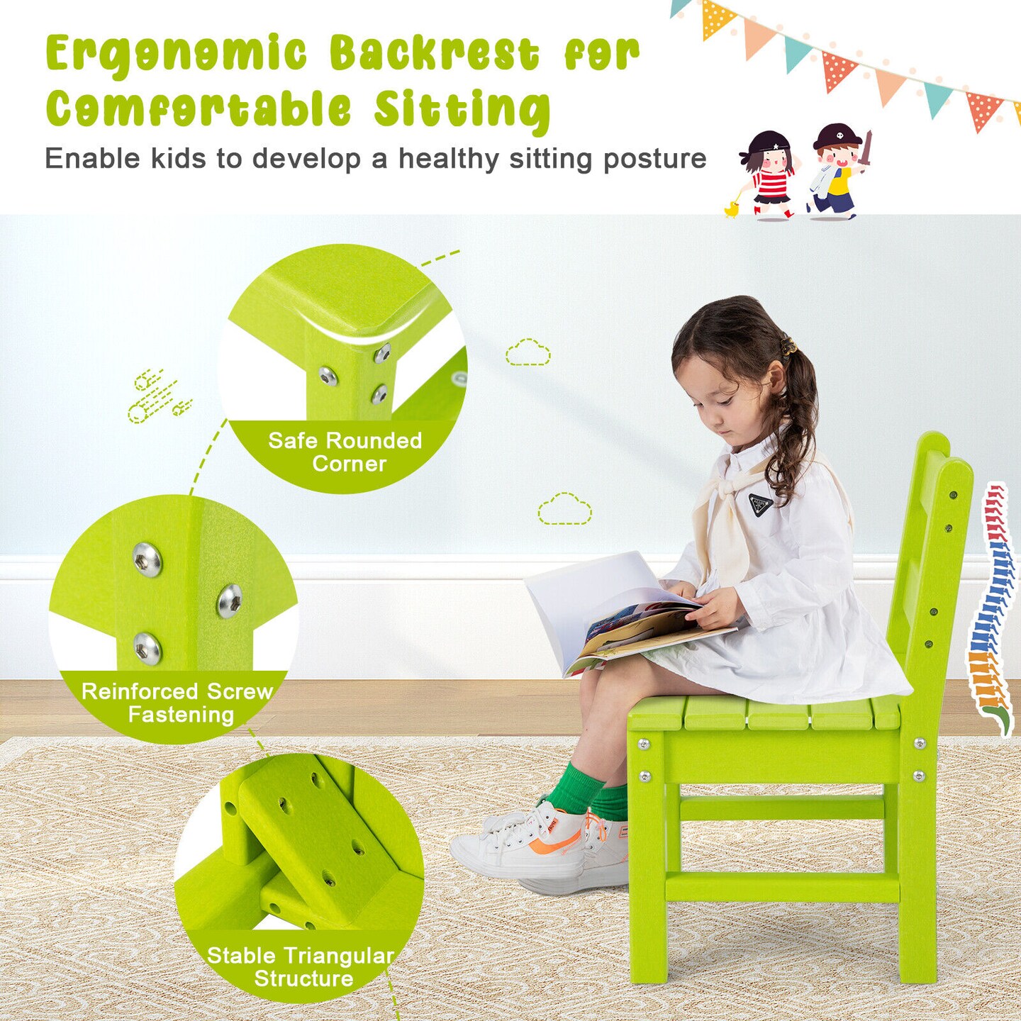2 Pieces Kids Learning Chair set with Backrest