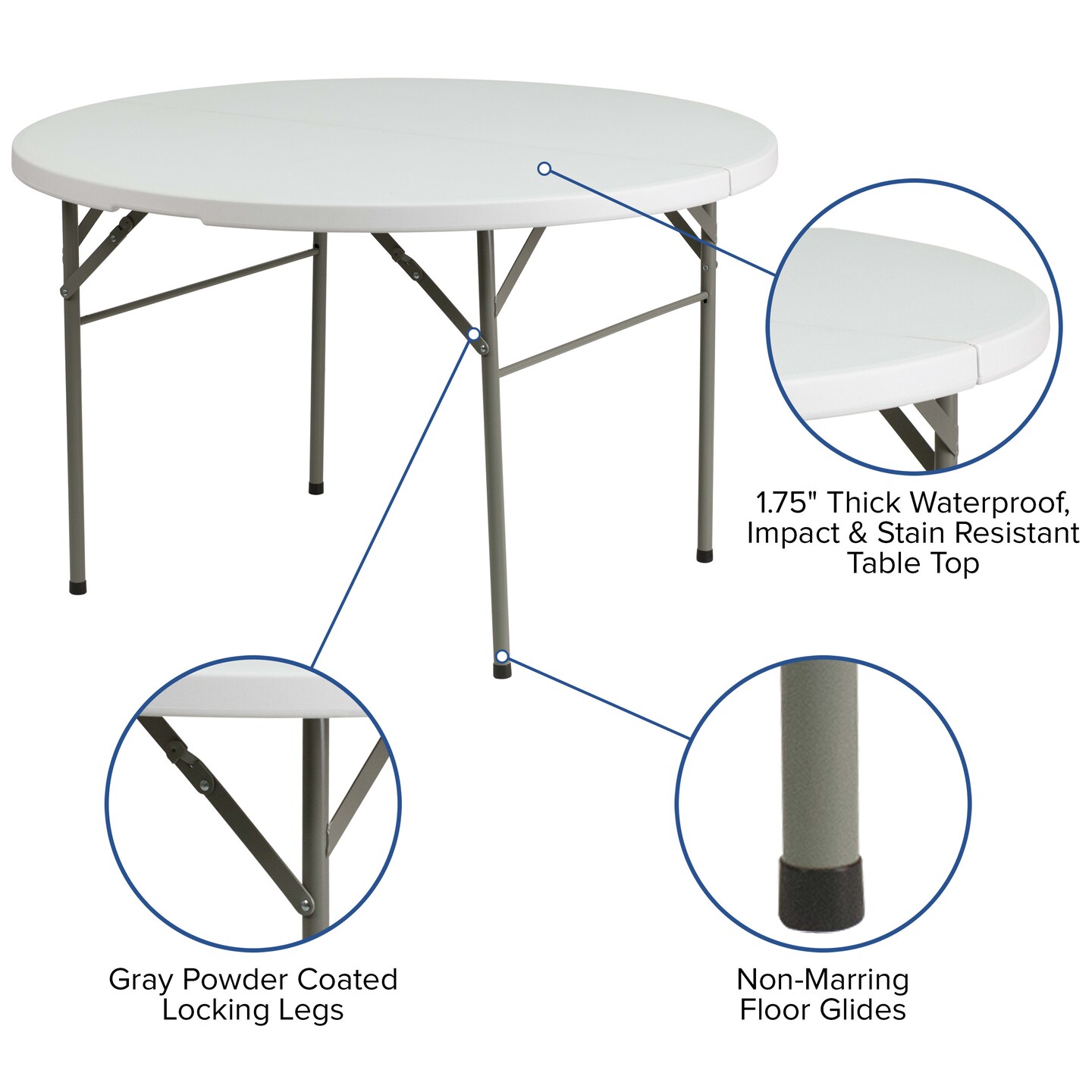 Emma and Oliver 4-Foot Round Bi-Fold Plastic Banquet and Event Folding Table with Carrying Handle