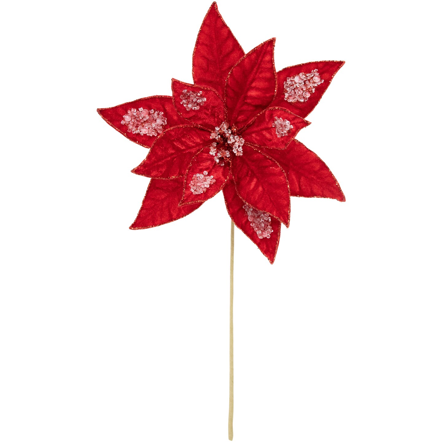 Northlight 28&#x22; Icy Red Velvet Poinsettia Glittered Christmas Stem Spray