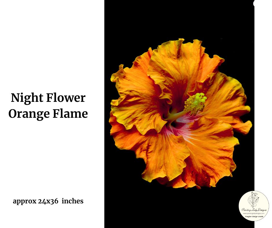 Night Flower Orange Flame - Art paper for Decoupage and Mixed Media  Large 24x36