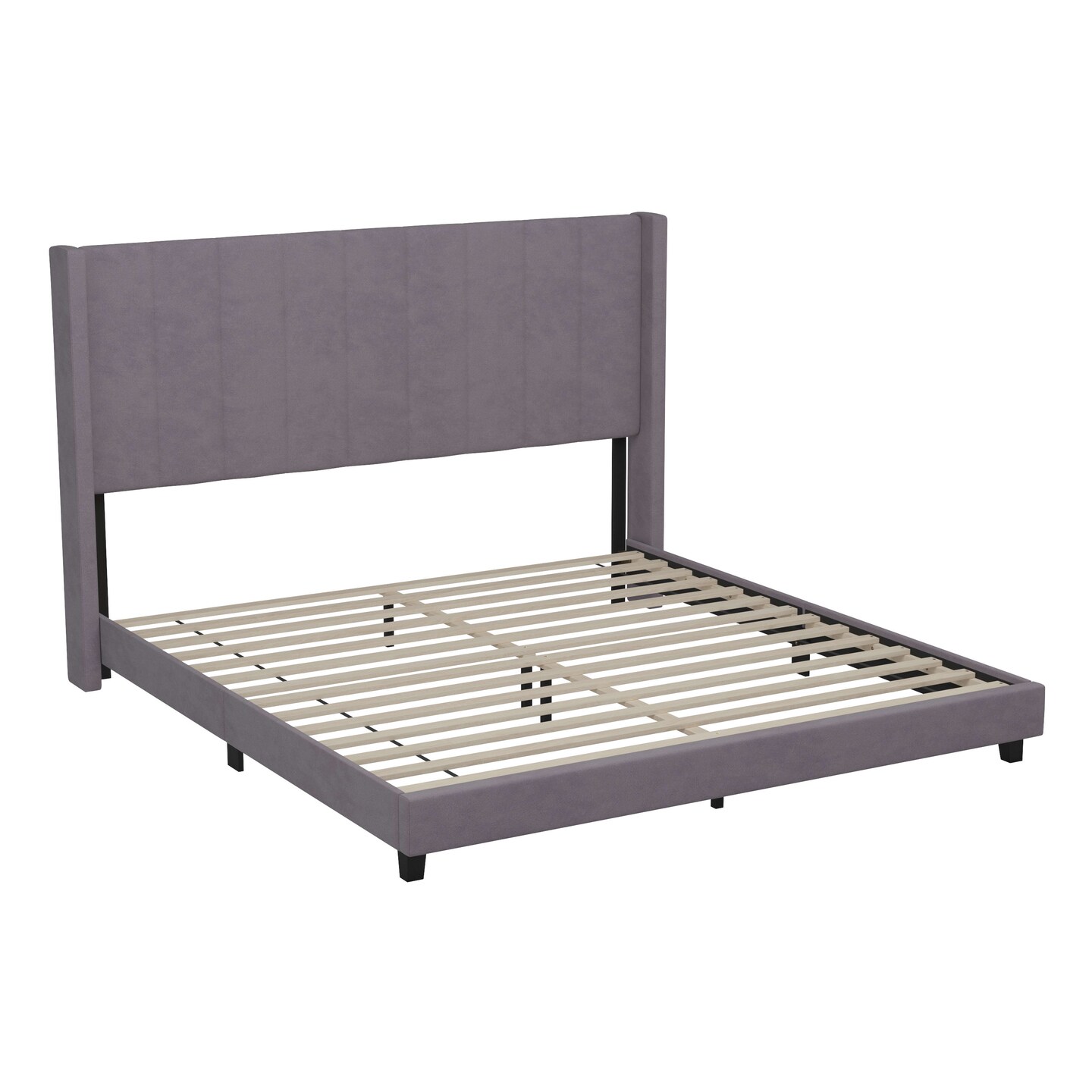 Merrick Lane Sana Modern Upholstered Platform Bed Frame with Padded, Tufted Wingback Headboard and Wood Support Slats, No Box Spring Required