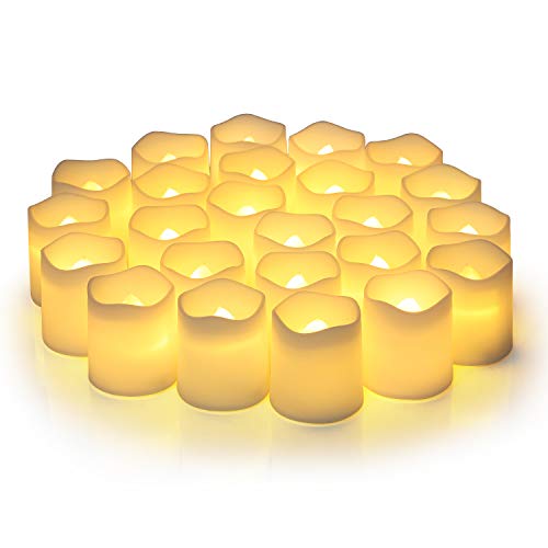 SHYMERY Flameless Votive Candles,Flameless Flickering Electric Fake Candle,24 Pack 200+Hour Battery Operated LED Tea Lights in Warm White for Wedding, Table, Festival, Halloween,Christmas Decorations
