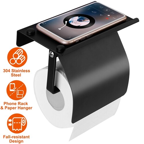 Eggracks Wall Mounted Stainless Steel Toilet Paper Holder with Phone Storage Rack