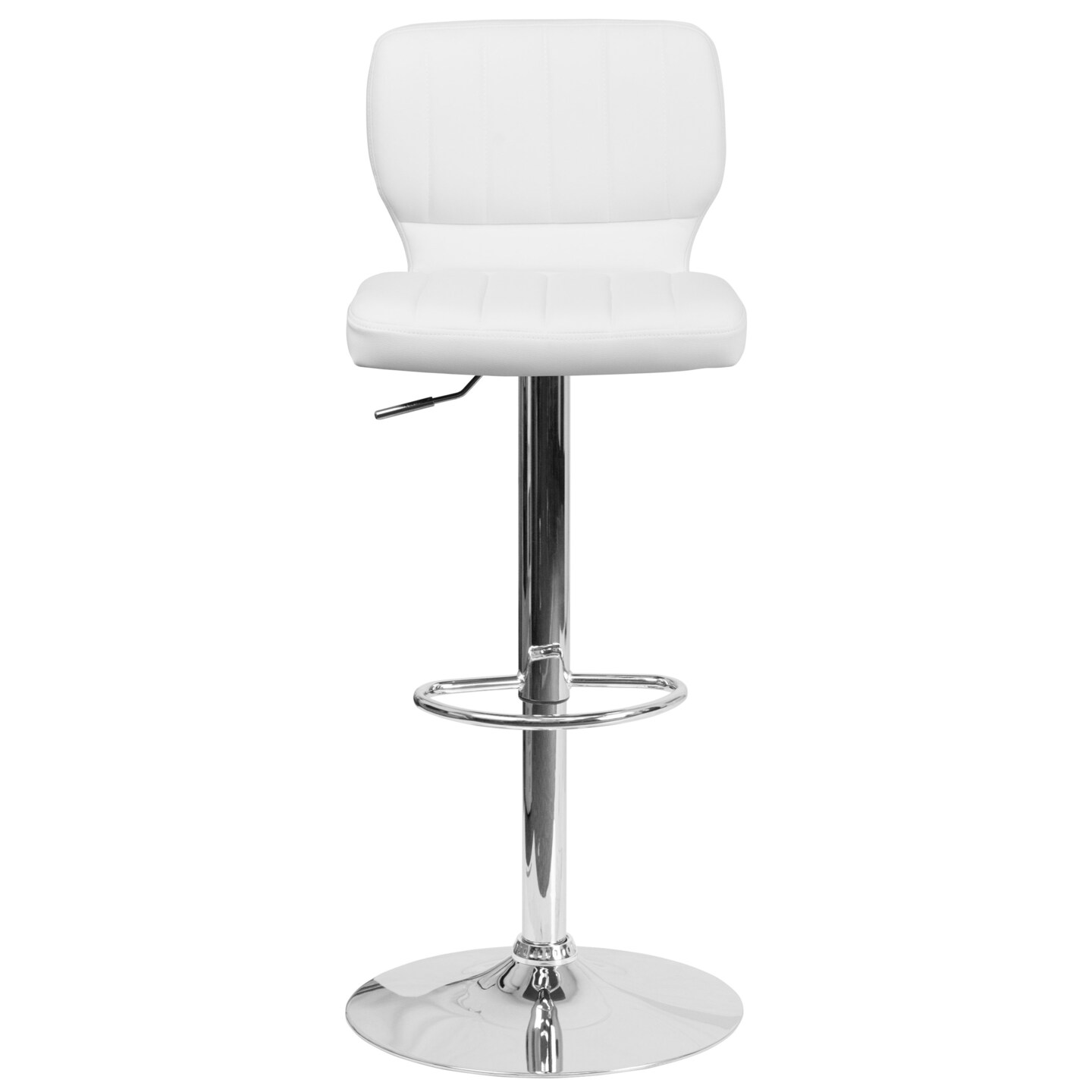 Merrick Lane Set of Two Swivel Bar Stools with Vertical Stitched Back and Adjustable Chrome Base with Footrest