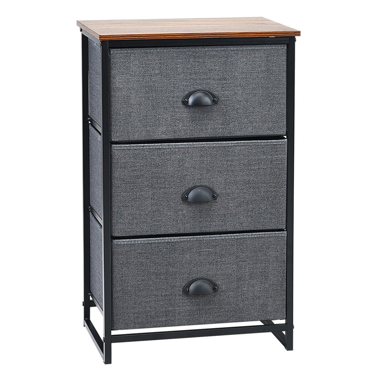 Modern Side Table Nightstand Storage Dresser Chest with 3 Fabric Removable Drawers and Metal Frame