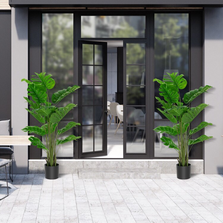 Green PEVA Plastic Monstera Artificial Tree 60 Inch with Cement Pot Set of 2 for Home and Office Decor
