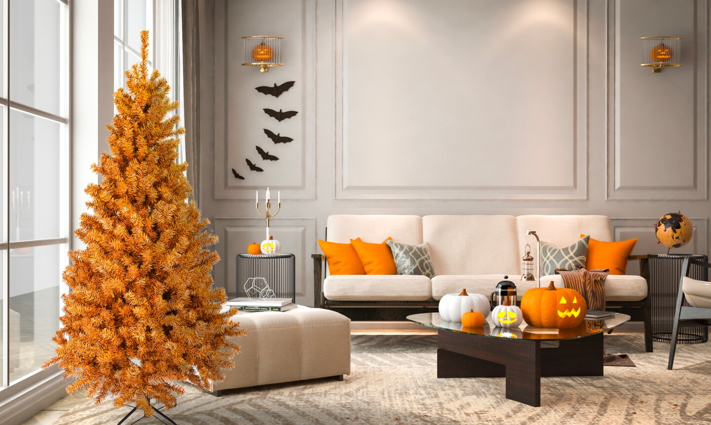Tree Buddees Black and Orange Halloween / Fall Colored Christmas Tree 6 Feet Tall