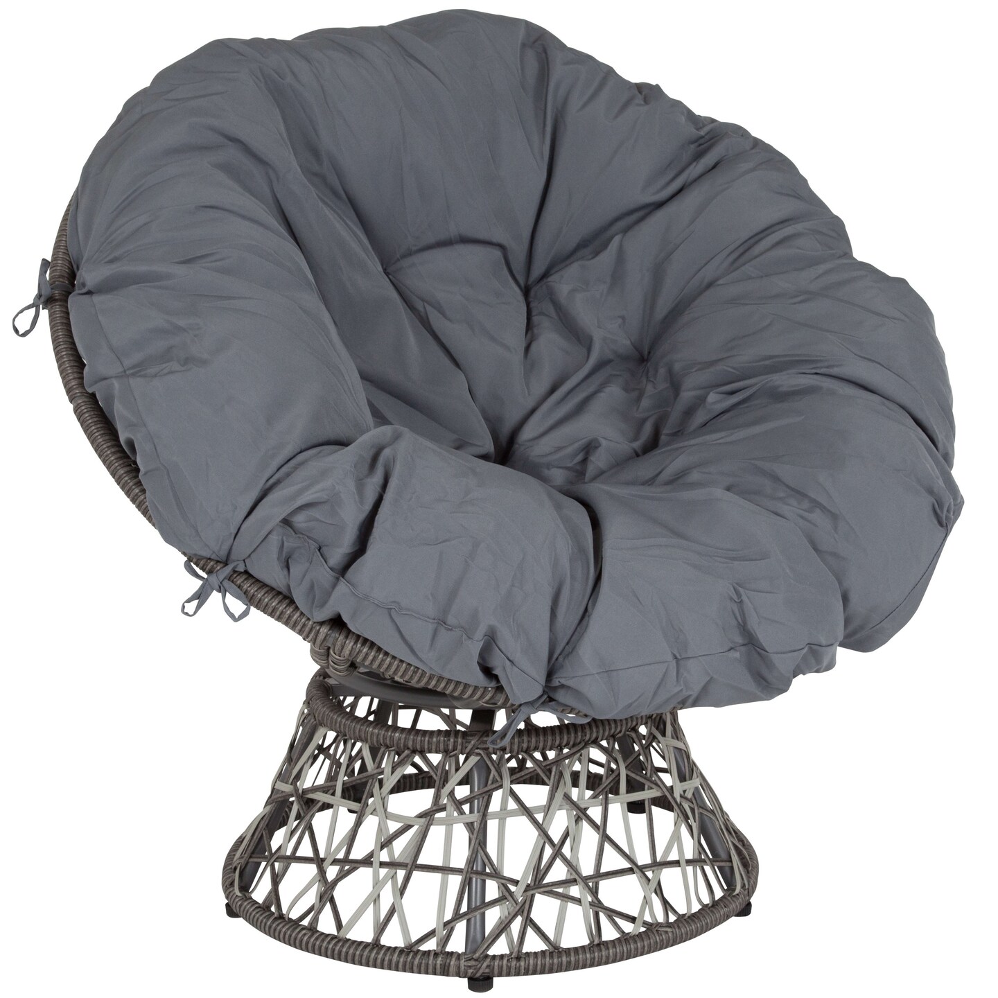 Merrick Lane Papasan Style Woven Wicker Swivel Patio Chair with Removable All-Weather Cushion