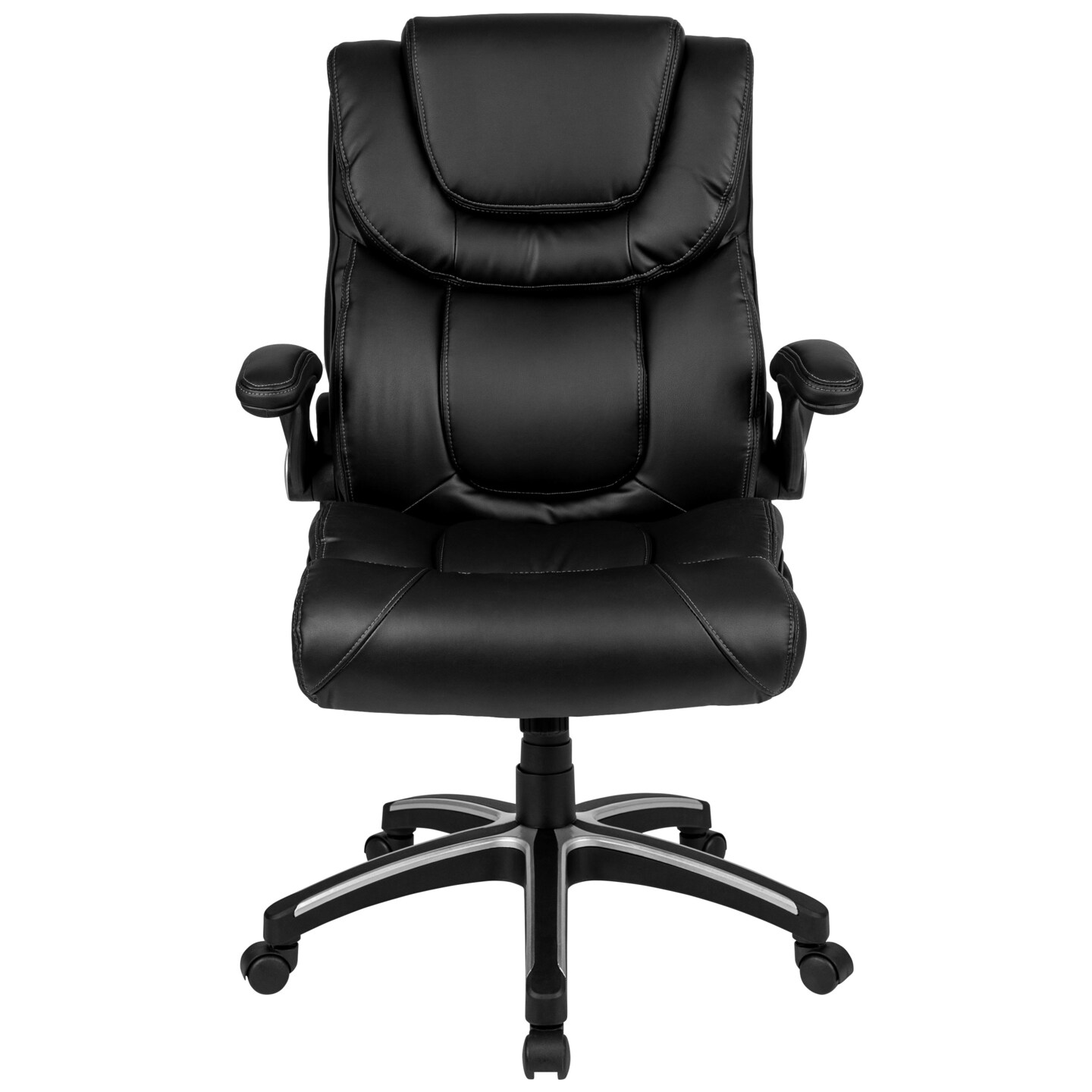 Emma and Oliver High Back Leather Executive Swivel Office Chair with Double Layered Headrest and Open Arms