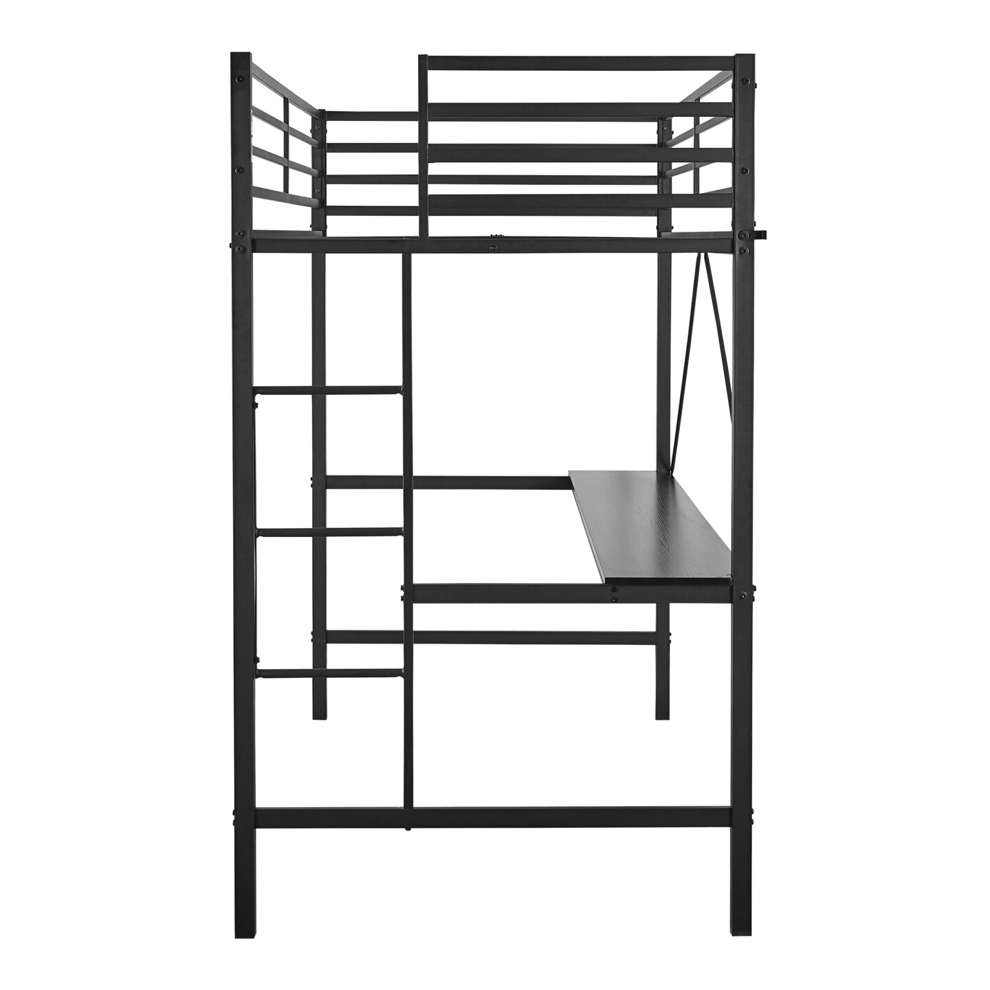 Emma and Oliver Jensen Metal Loft Bed Frame with Desk, Protective Guard Rails and Ladder for Kids, Teens and Adults