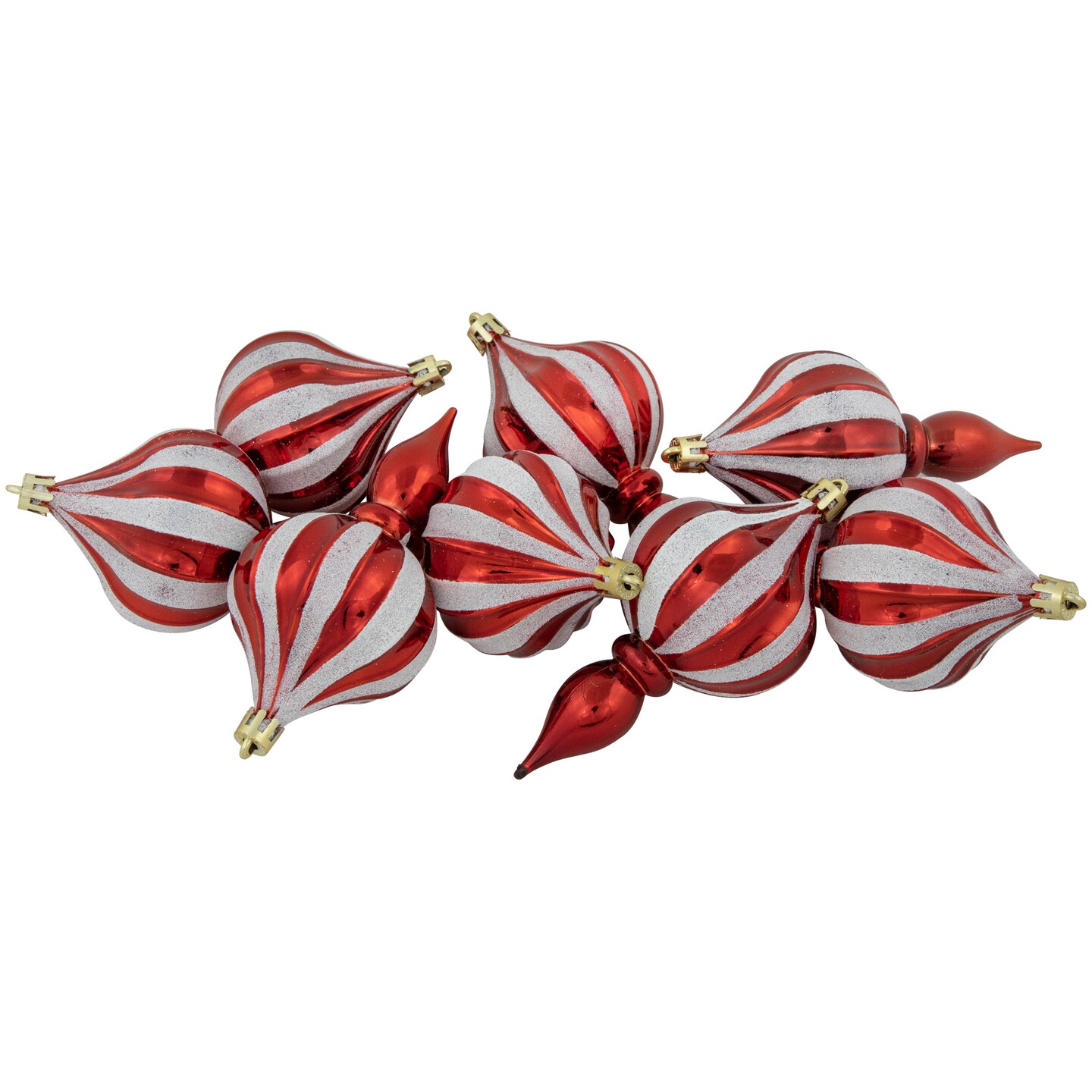 Northlight 8ct Red and White Shatterproof Finial Christmas Ornaments, 4.75&#x22;