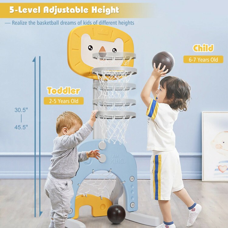 3-in-1 Triangular Kids Basketball Hoop Sports Set with 5 Adjustable Height Levels