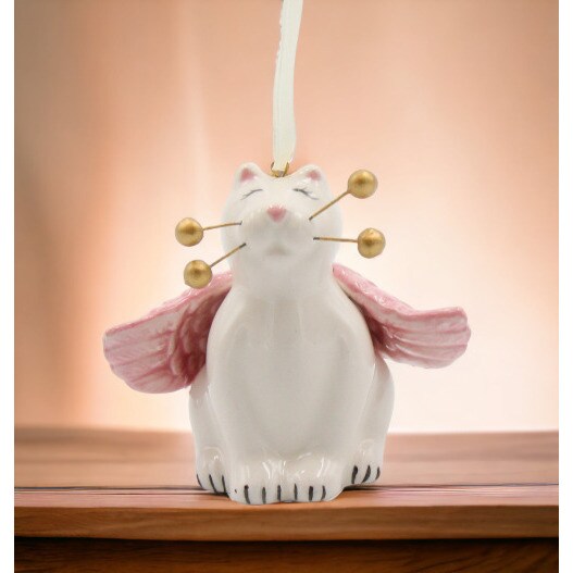 kevinsgiftshoppe Ceramic Whisker Cat Angel Ornament Home Decor Religious Decor Religious Gift Church Decor