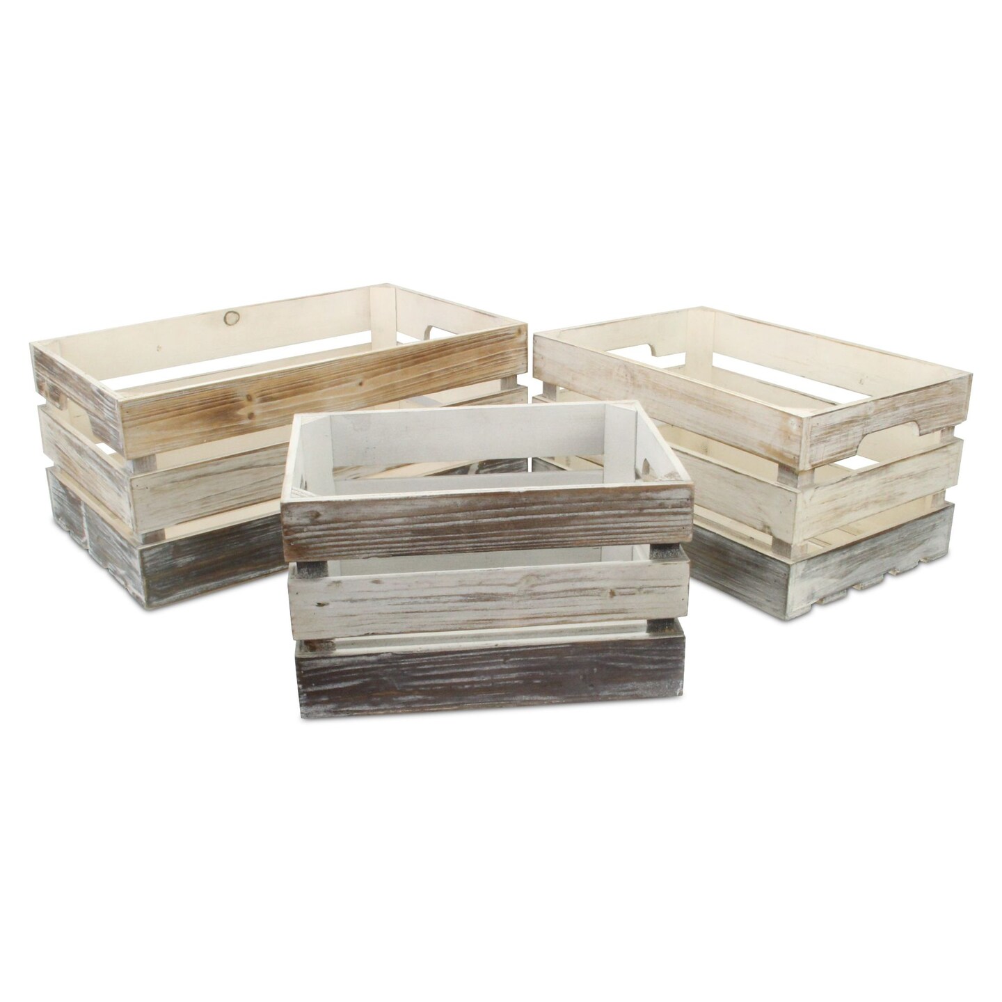 Distressed Rectangle Box Contemporary Home Living Set of 3 Distressed Rectangular Slatted Crates ...