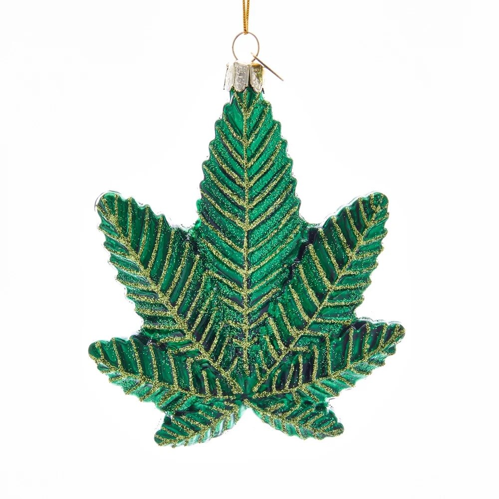 KSA Pack of 6 Green and Gold Cannabis Christmas Ornaments 11.50&#x22;