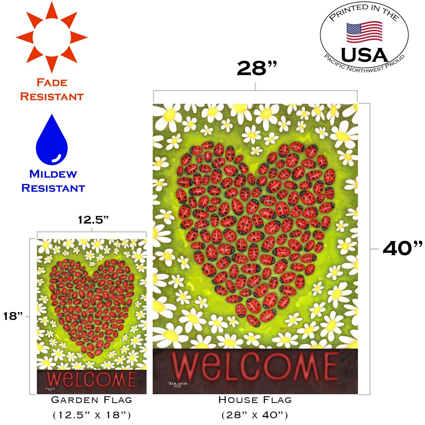 Ladybug Heart Decorative Valentine Double Sided Flag