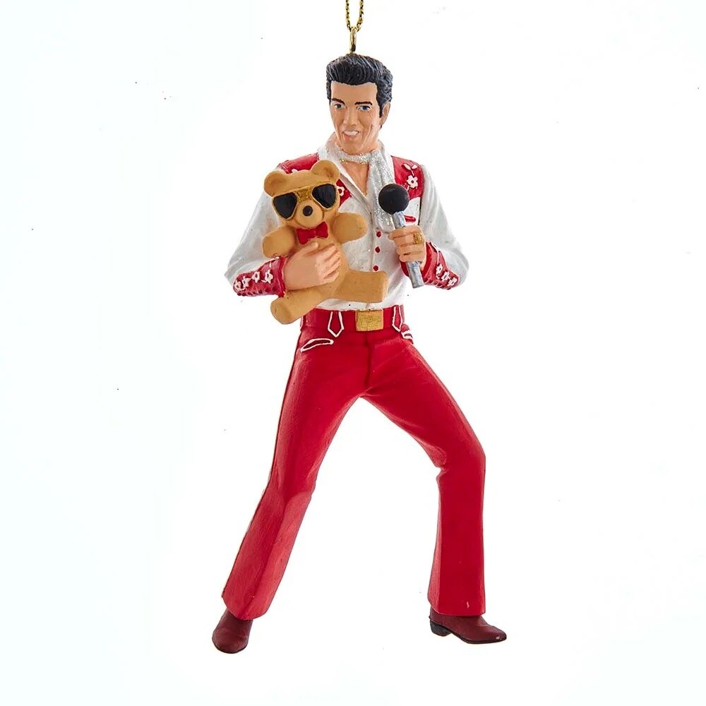 KSA Pack of 12 Red and White Elvis Presley with Teddy Bear Christmas Ornaments 4.75"