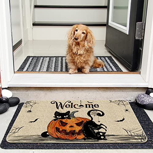 Hexagram Halloween Door Mats 17x29 Inch, Welcome Mats Outdoor, Halloween Cat Farmhouse Decor&#xFF0C;Halloween Doormats for Front Door Decorations