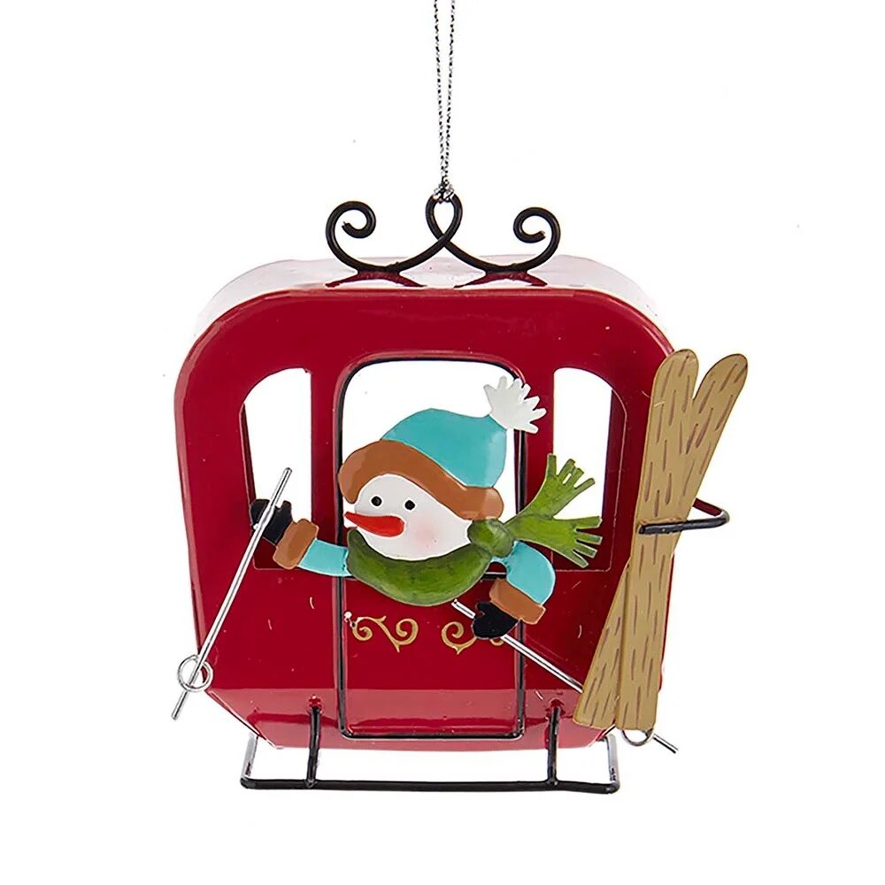KSA Pack of 6 Red and Blue Snowman in Ski Gondola Christmas Ornaments 4.25&#x22;