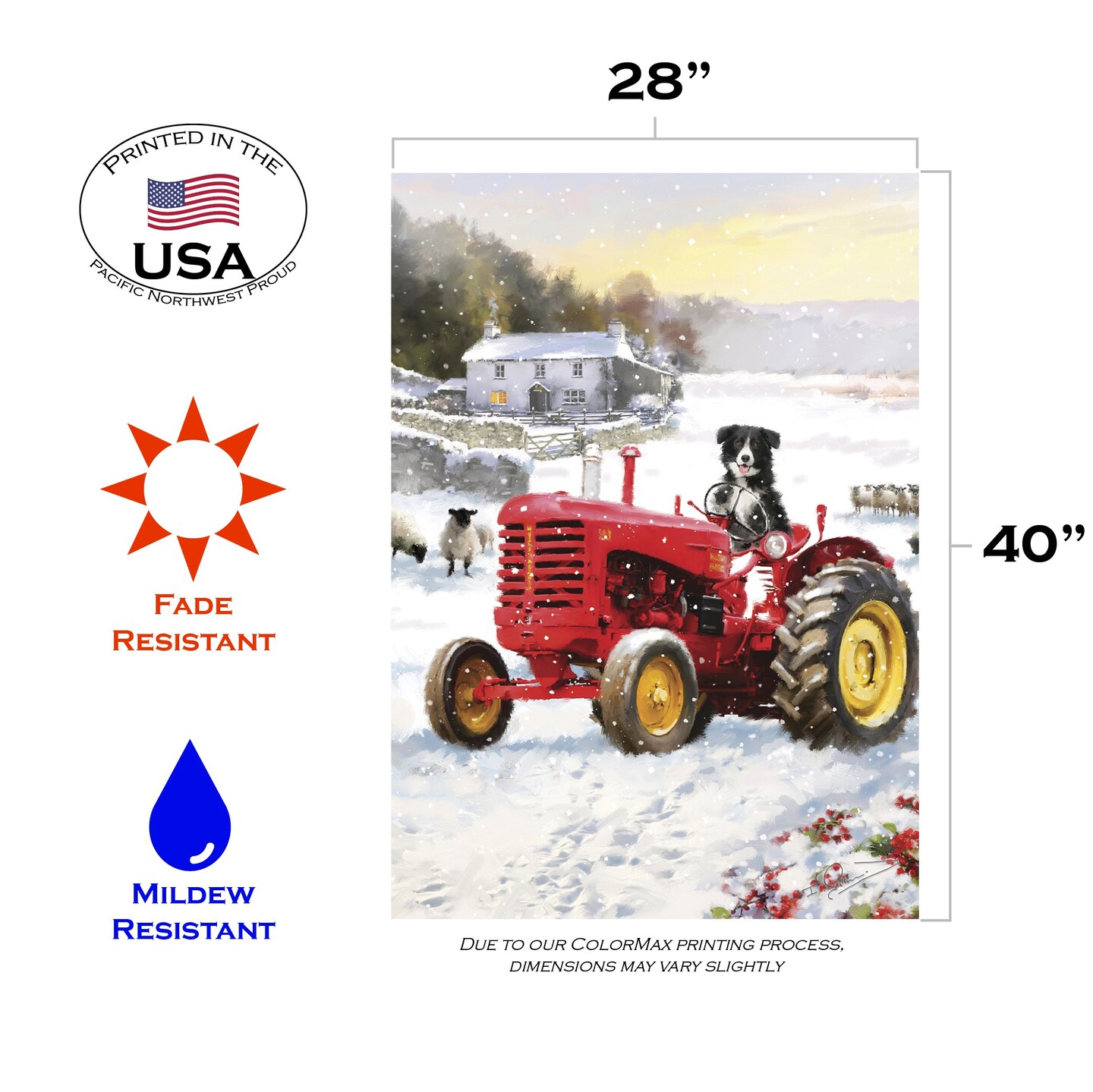 Tractor Dog Decorative Winter Flag