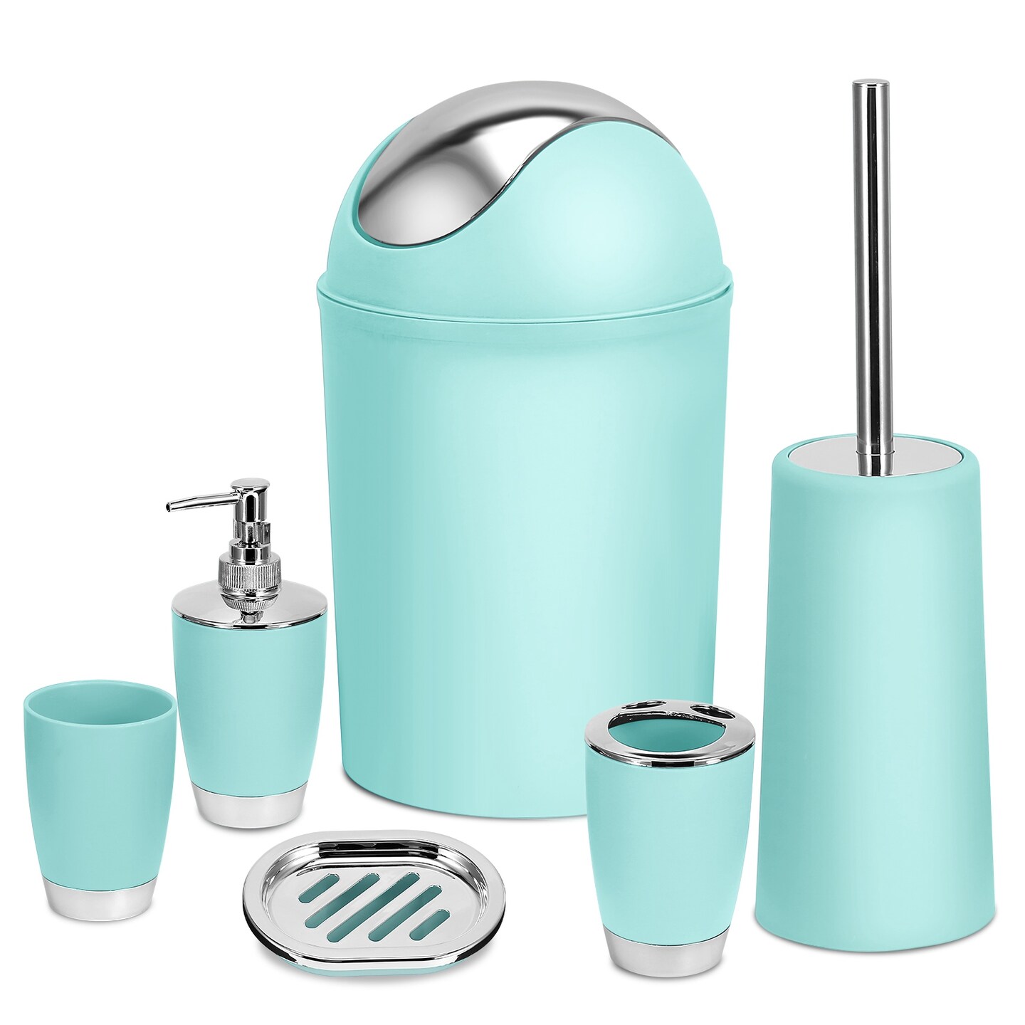 Eggracks 6 Pcs Bathroom Accessories Set including Soap Dispenser | Toothbrush Holder | Tumbler | Soap Dish | Toilet Cleaning Brush and Trash Can