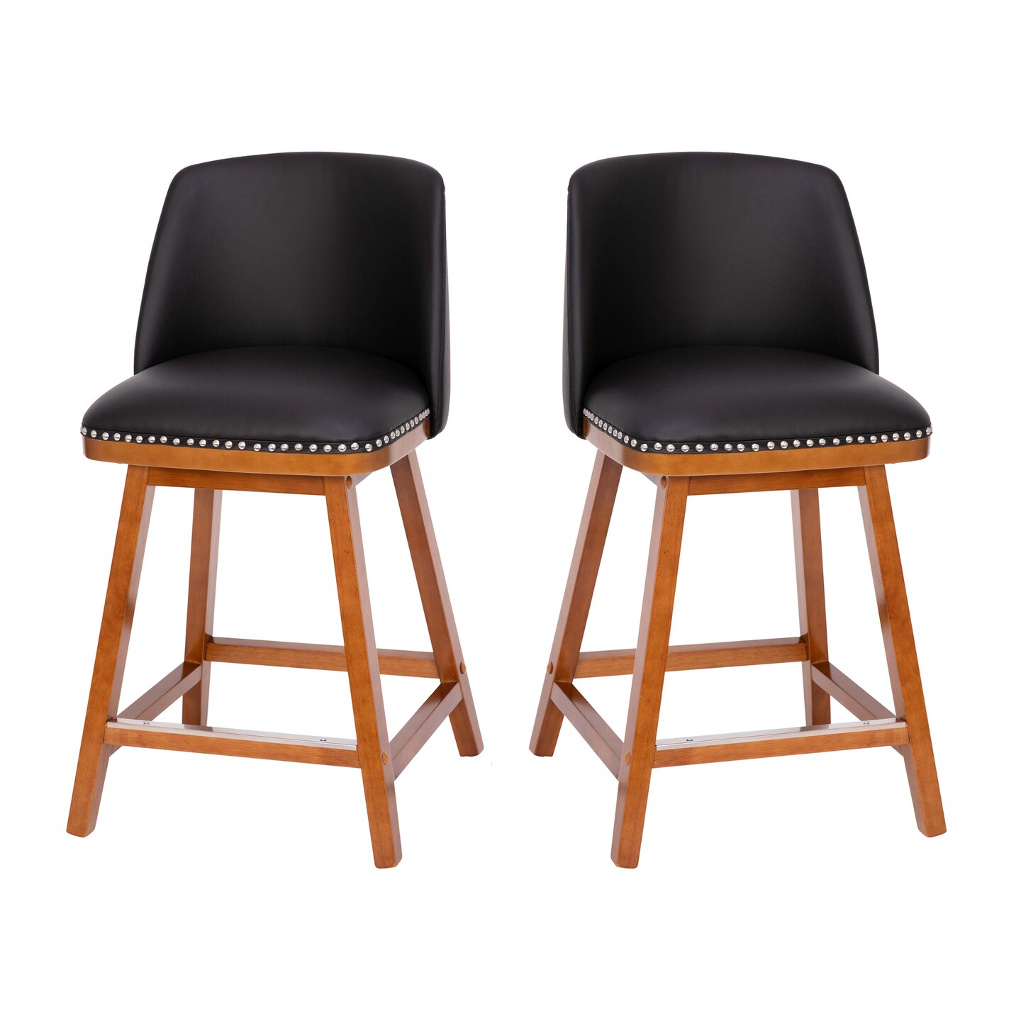Emma and Oliver Jada Upholstered Mid-Back Stools with Nailhead Accent Trim &#x26; Wood Frames