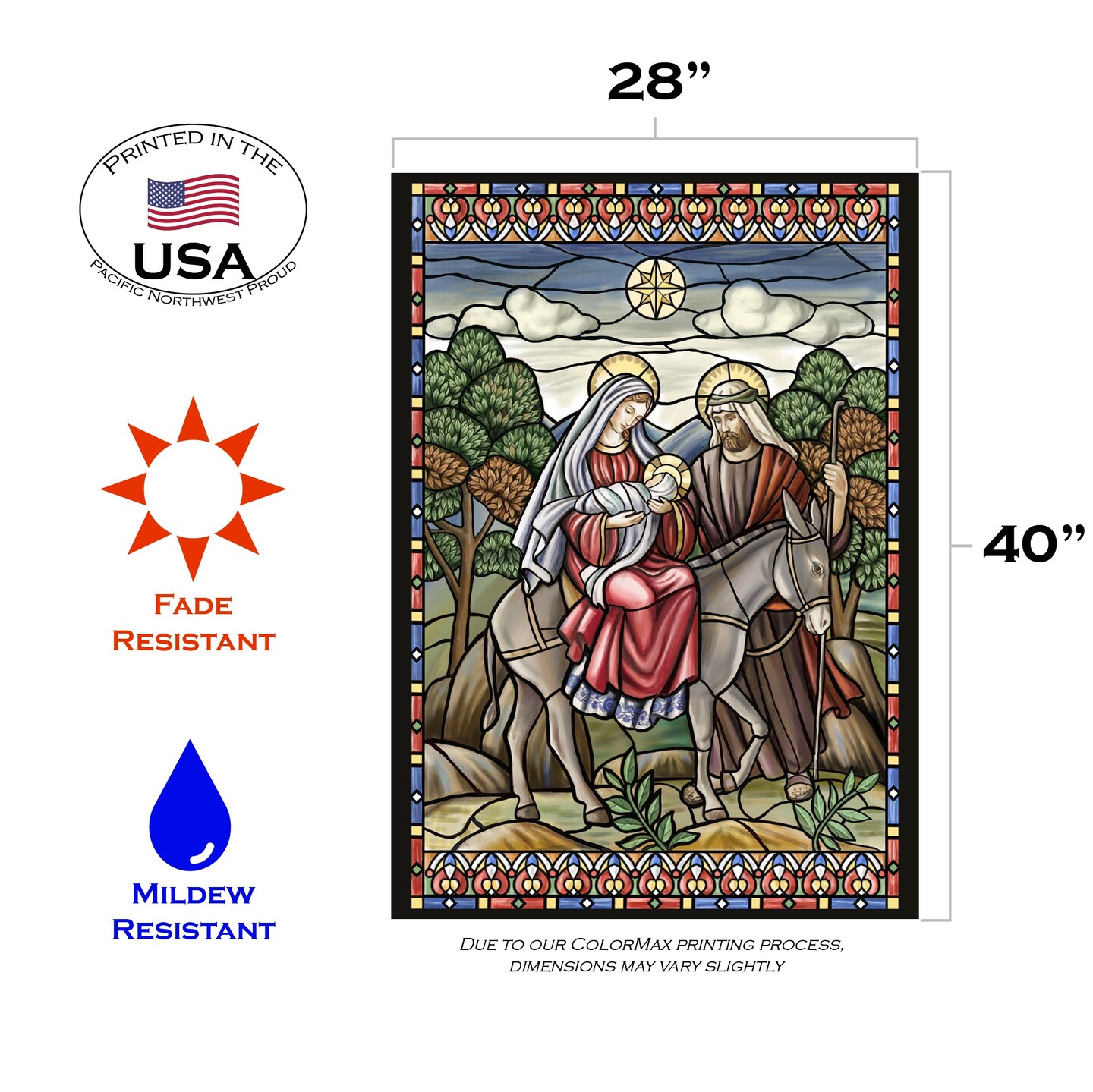 Stained Glass Nativity Decorative Christmas Flag