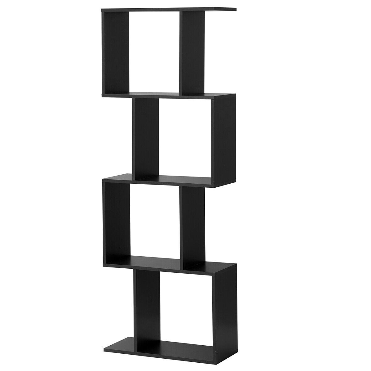 Black MDF Particle Board S-Shaped Bookcase and Display Rack