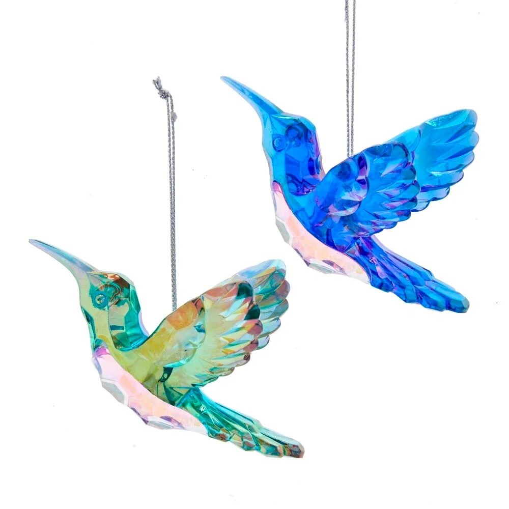 KSA Pack of 24 Green and Blue Peacock Hummingbird Christmas Ornaments 4.25"