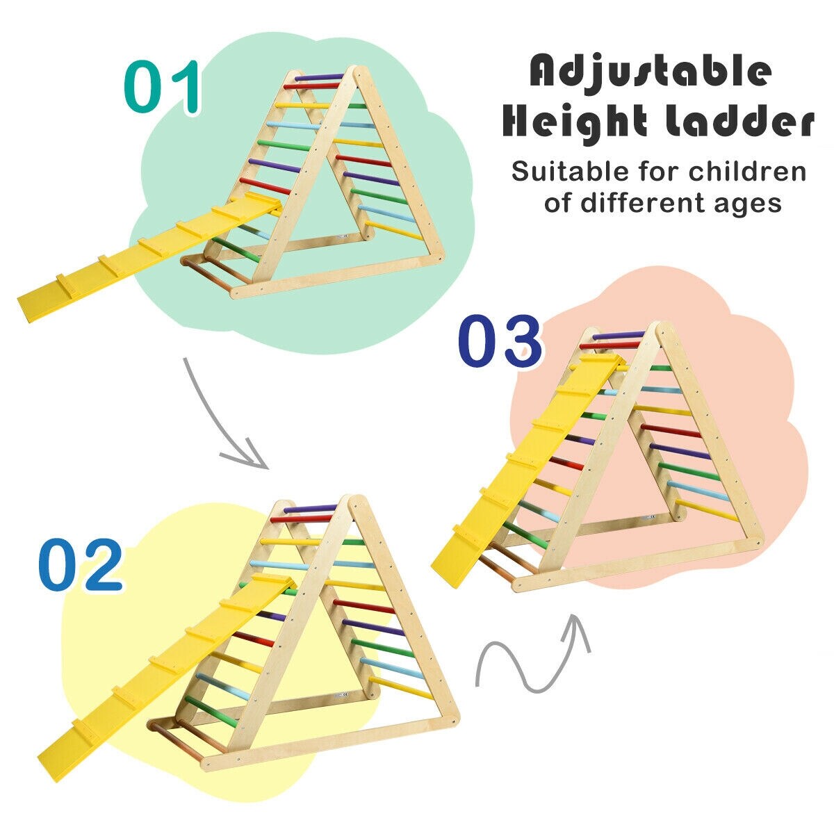 Foldable Wooden Triangle Climbing Ladder with 21 Strips Perfect for Indoor Play