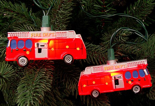 KSA Set of 10 Fire Department Red Truck Christmas Lights - Green Wire