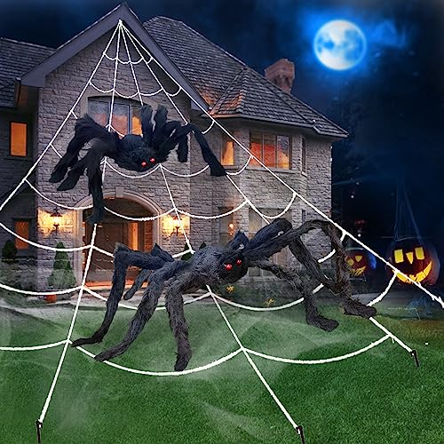 UNGLINGA Giant Spider Web Halloween Decorations Outdoor with ...