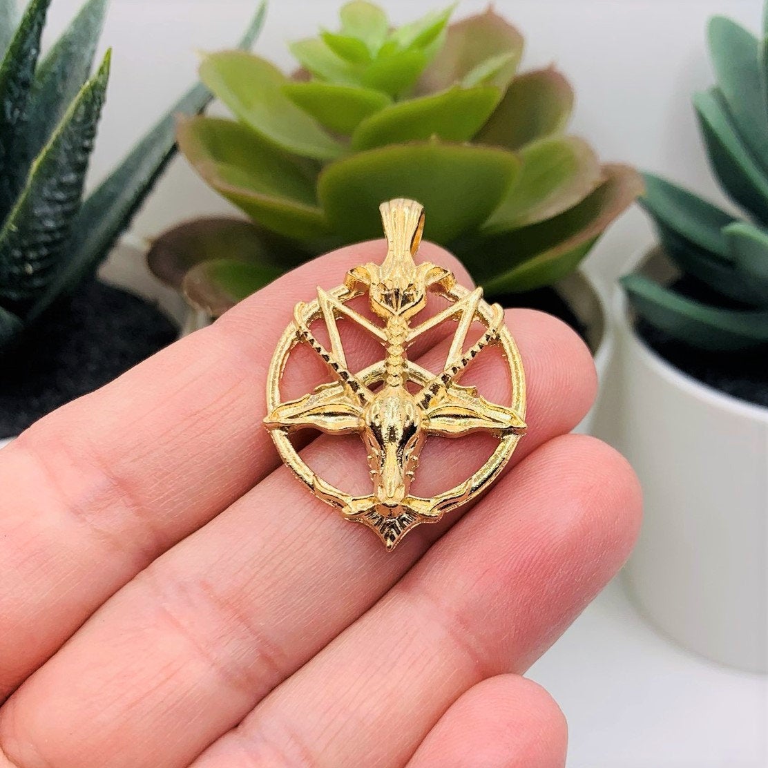 1, 4 or 20 Pieces: Gold Satanic Baphomet Pentagram Charms