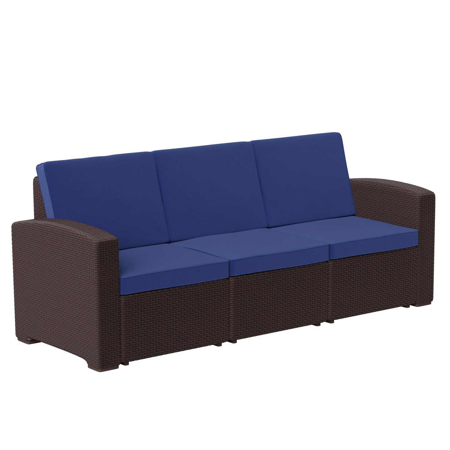 Merrick Lane Malmok Outdoor Furniture Resin Sofa Faux Rattan Wicker Pattern Patio 3-Seat Sofa With All-Weather Cushions