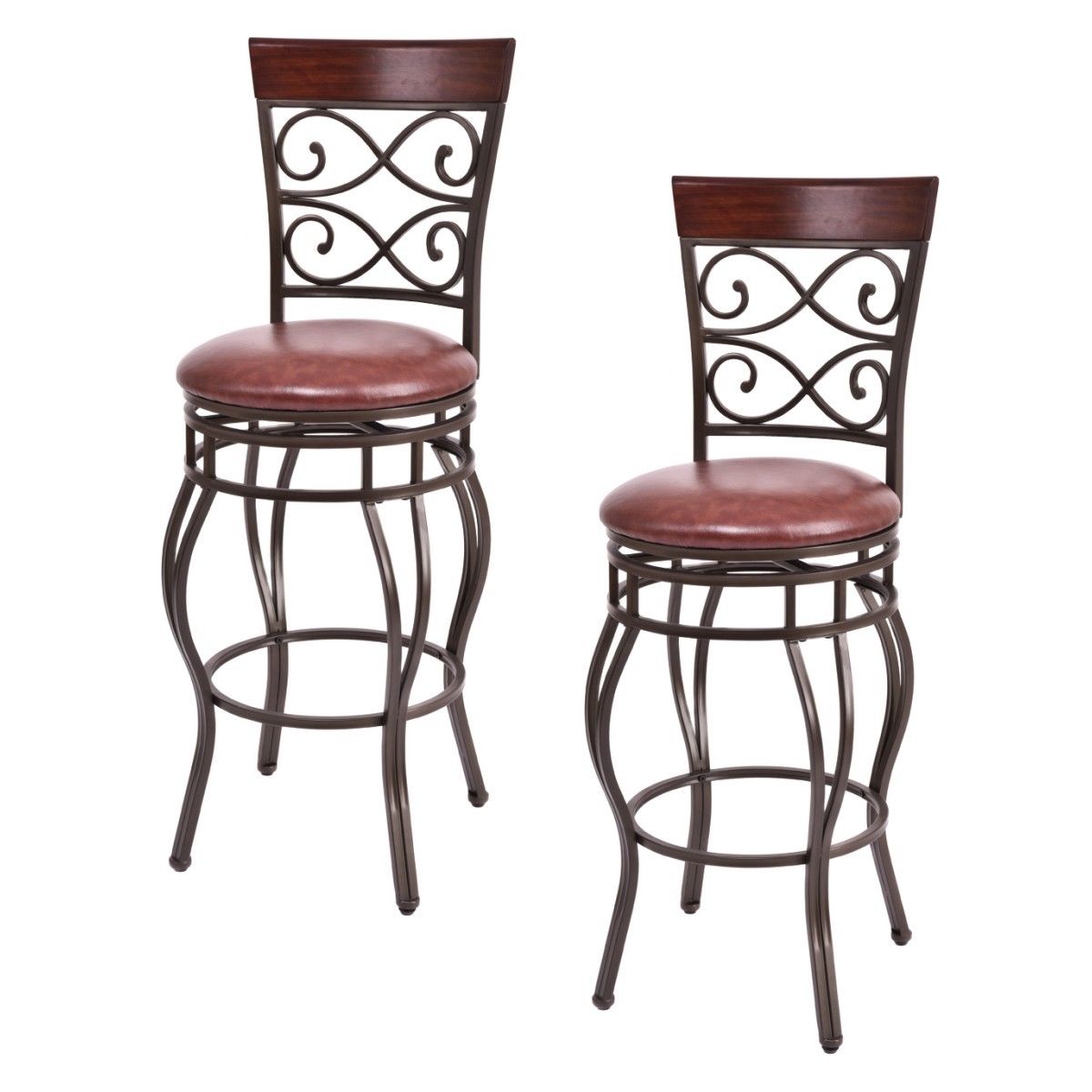 Set of 2, 30 Inch Bar Stool with Backrest and Footrest