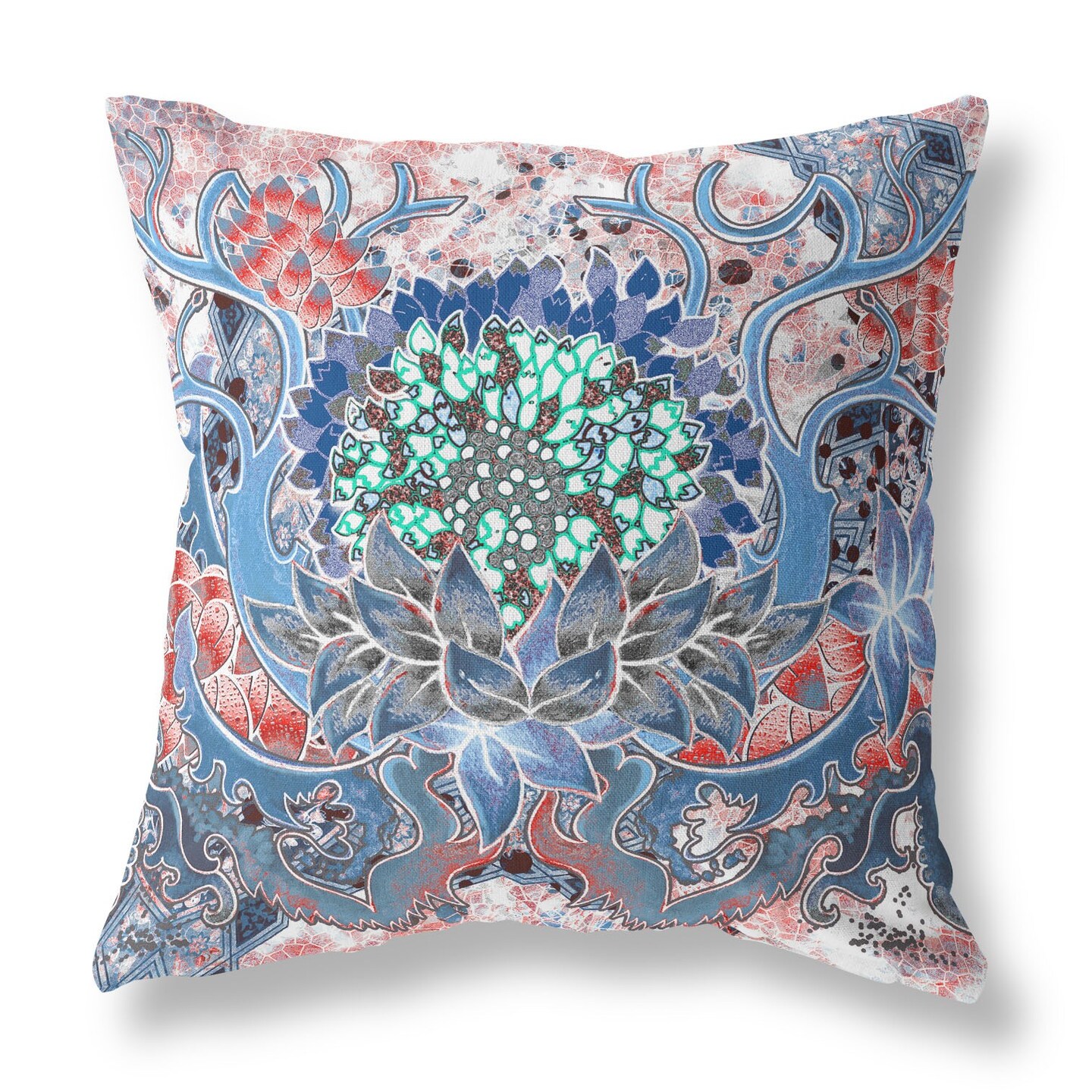 18 Blue Pink Flower Bloom Suede Throw Pillow