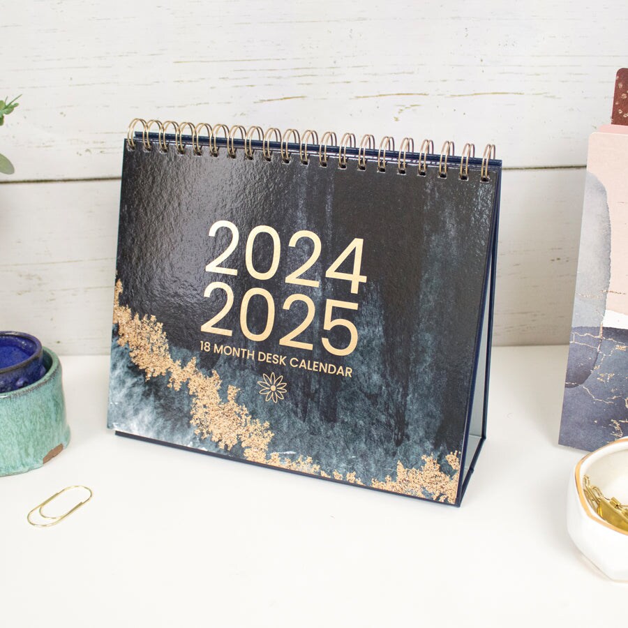 bloom daily planners 2024-2025 18 Month Standing Flip Desk Calendar, 8&#x22; x 10&#x22;, Watercolor