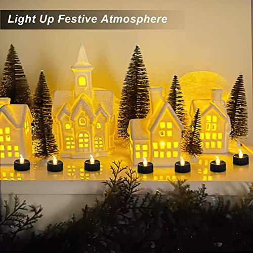 Black Candles, 24-Pack Tea Lights Battery Operated, Flameless Fake Candles Flickering, Halloween LED Candles Tea Lights for Fall Holiday Decor, Theme Party, 1.4&#x22; D X 1.3&#x27;&#x27;H- Warm White Light