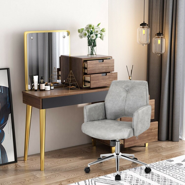 Home Desk Chair Grey PU Leather Swivel Rocking Adjustable Height 275lbs